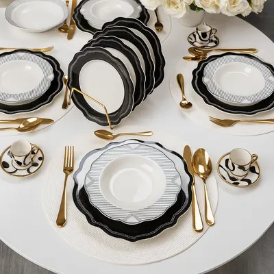 Previllage Black & White Porcelanski set tanjira 19 kom