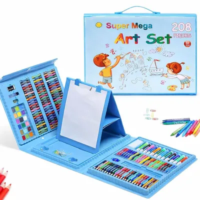 Dječiji set za crtanje i bojanje 208 dijelova - plavi kofer 40,5 × 30 × 5 cm