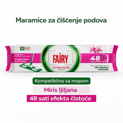 FAIRY vlažne maramice za mop Lily 50 kom - za čišćenje podova, miris ljiljana