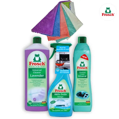 FROSCH 4u1 formula moći prirode + 5 mikrofiber krpa – set za čišćenje doma