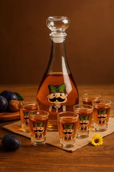 Brka poklon set za rakiju – flaša 1L i 6 čašica