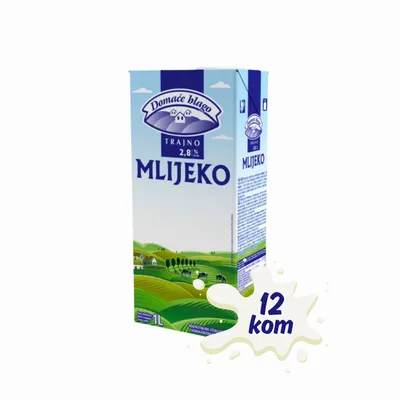Domaće blago mlijeko 2,8% m.m., 1 L (12/1), bez čepa