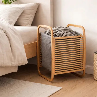 Korpa za veš od bambusa sa platnenom unutrašnjom vrećom - 40 × 35 × 60,5 cm