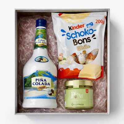 Poklon set Pina Colada - liker od kokosa, Kinder Schoko-Bons i krem od pistacija