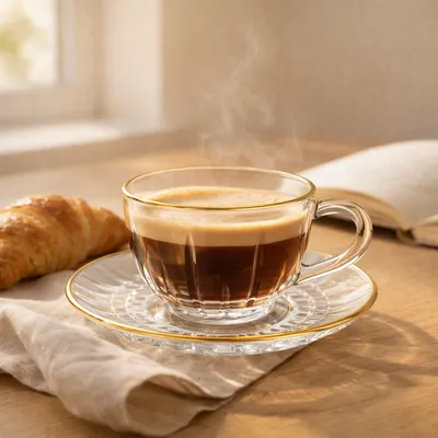 Gold Line set šolja za kafu 160 ml - 6 staklenih šoljica sa tacnama