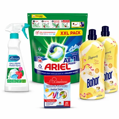 ARIEL kompletan paket za pranje veša 5u1 - 2x omekšivač Bohor Happiness + Dr. Beckmann + Colour Catcher