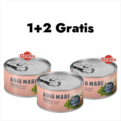 ADIO MARE Tuna u biljnom ulju 150gr. 1+2 GRATIS