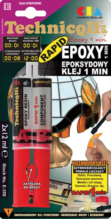 E-358 Epoksidno ljepilo bezbojno 1min 2x12ml