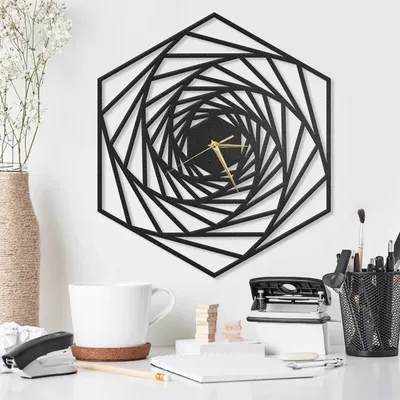 METALLON HOME Zidni sat Heksagon 40x40 cm CRNI