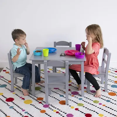 Dečiji sto sa 4 stolice KINDER HOME - Drveni dečiji sto za igru i učenje, sivi set