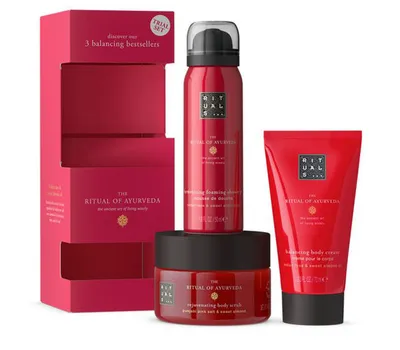 Rituals Ayurveda set Piling za tijelo 125 g + krema za tijelo 70 ml + gel za tuširanje 50 ml