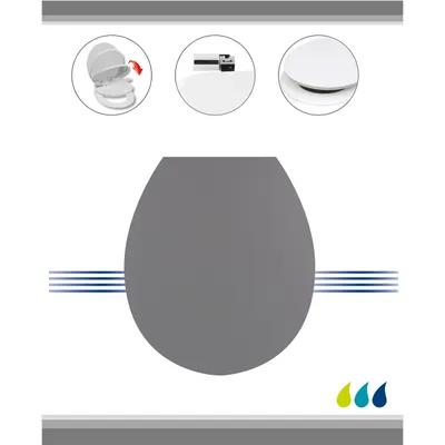 TENDANCE WC daska od MDF-a s metalnim okovima, sporo zatvaranje 37,5x46 cm, siva