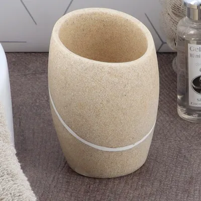 TENDANCE Staklo za četke s efektom kamena 9,8x7,2x6,5 cm poliresin, bež