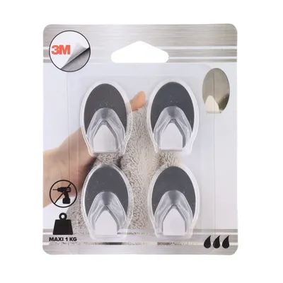 TENDANCE Set od 4 ovalne kuke 3m 2,6 x 1,5 x 3,6 metalne, srebrne