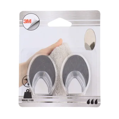 TENDANCE Set od 2 ovalne kuke 3m 3,5 x 2 x 5,2 metalne, srebrne