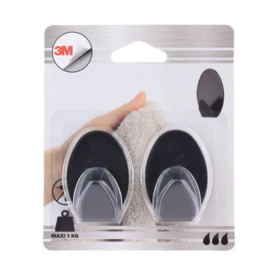TENDANCE Set od 2 ovalne kuke 3m 3,5 x 2 x 5,2 metalne, crne