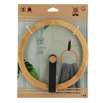 TENDANCE Držač za peškire, samoljepljivi, okrugli, od bambusa, crni