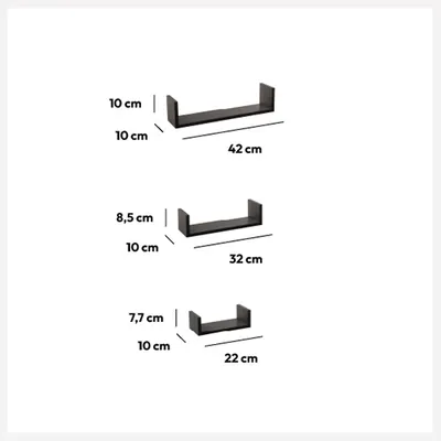 FIVE Zidne police 3 kom FIXY 22x10x7, 32x10x8,5, 42x10x10cm mdf, crne