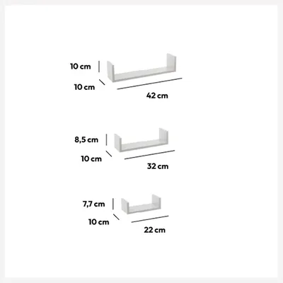 FIVE Zidne police 3 kom FIXY 22x10x7, 32x10x8,5, 42x10x10cm mdf, Bijele