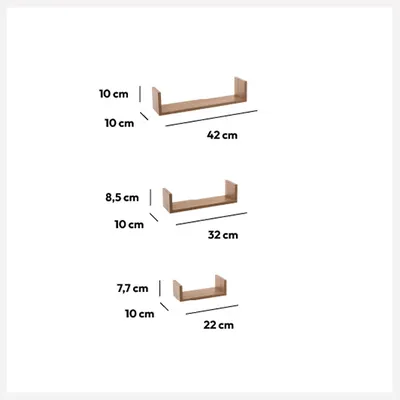 FIVE Zidne police 3 kom FIXY 22x10x7, 32x10x8,5, 42x10x10cm