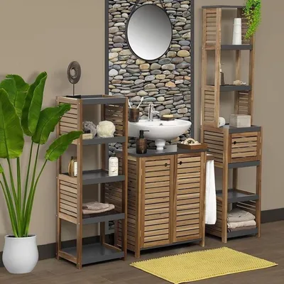 TENDANCE Kupaonski ormarić od akacije s 2 vrata, policom i držačem za ručnike 60x30x70cm mdf