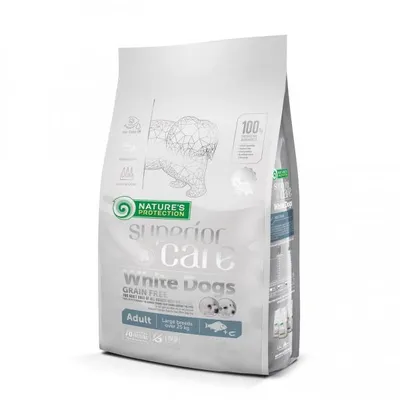 NATURE'S PROTECTION Suha hrana za pse sa bijelom i svijetlom dlakom Bez žitarica Bijela riba za odrasle 1,5 kg