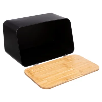 FIVE kutija za hljeb s daskom za rezanje 37x22,5x23,5cm metalna i bambus crna