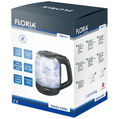 Floria Kuhalo za vodu, zapremina 1,7 l, 1850-2200 W, staklo - ZLN3505, Crno
