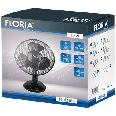 Floria Ventilator stolni, promjer 23 cm, 25 W, crni - ZLN1211, Crni