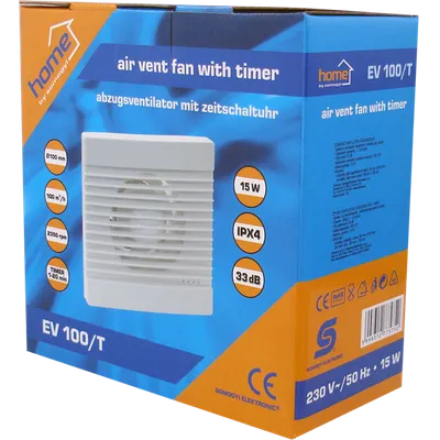 Home Aspirator ugradbeni za ventilaciju sa timerom, 158x158mm - EV 100/T, Bijeli