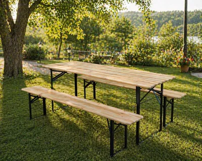 Vrtni set, sto i dvije klupe 200x80, sklopivi