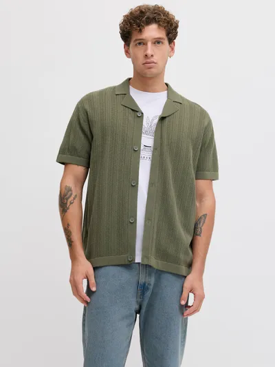 JJ REBEL Muška košulja JREBSTANCE KNIT RESORT SHIRT SS, Masline
