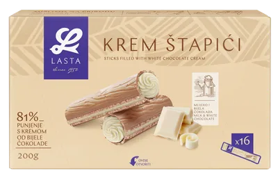 LASTA Kremasti štapići, bijela čokolada, 200g