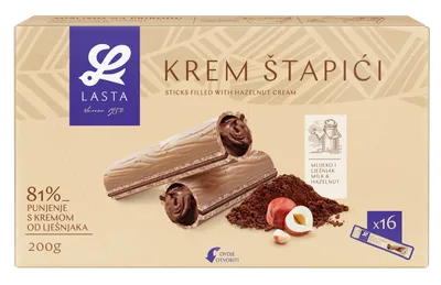 LASTA Kremasti štapići, lješnjak, 200g