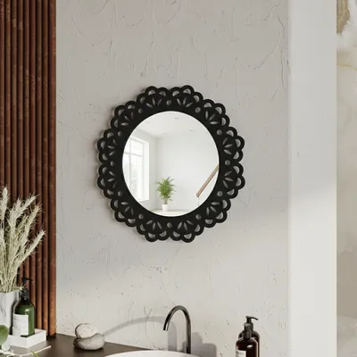 METALLON HOME Ogledalo Floral 62,5x62,5 cm, crna