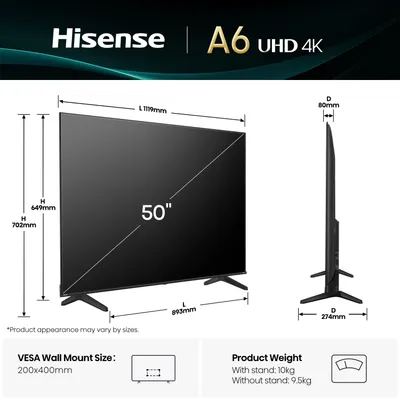 Hisense Televizor 50A6Q, 50", 4K UHD 3840x2160, Smart, Vidaa U