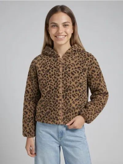 Dukserica od flisa sa rajsferšlusom i leopard uzorkom