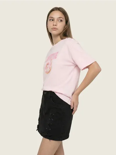 Jeans mini suknja s dekorativnim vezicama