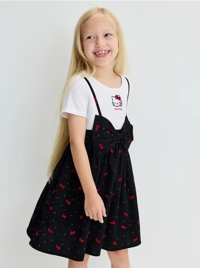 Haljina sa Ukrasnom Mašnom i Printom Hello Kitty