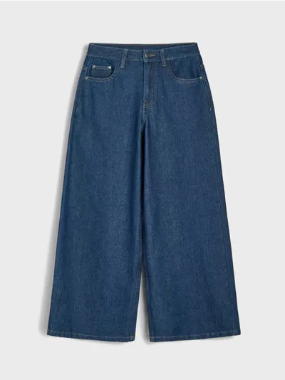 Farmerice wide leg high waist s izvezenim trešnjama