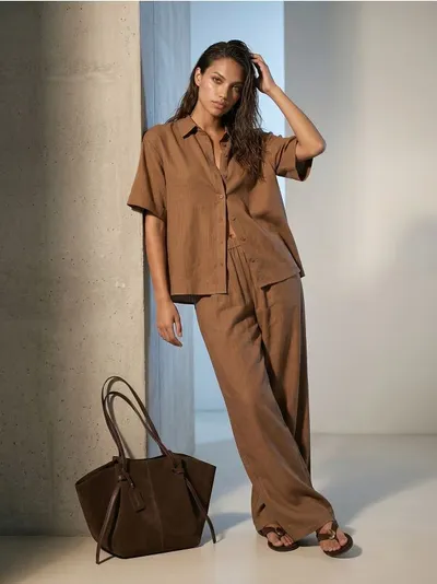 Wide leg pantalone sa viskozom i dodatkom lana