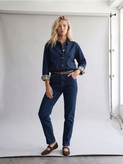 Chino farmerke mom fit kroja sa kaišem i dodatkom viskoze