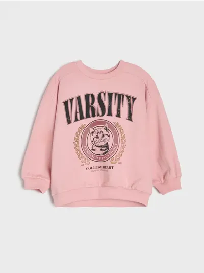 Crewneck dukserica s printom mačke od terry tkanine