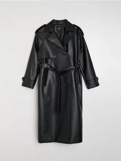 Trench kaput od imitacije kože s pojasom