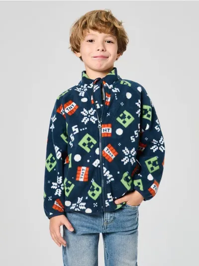 Flis bluza sa rajsferšlusom i stojećim okovratnikom Minecraft