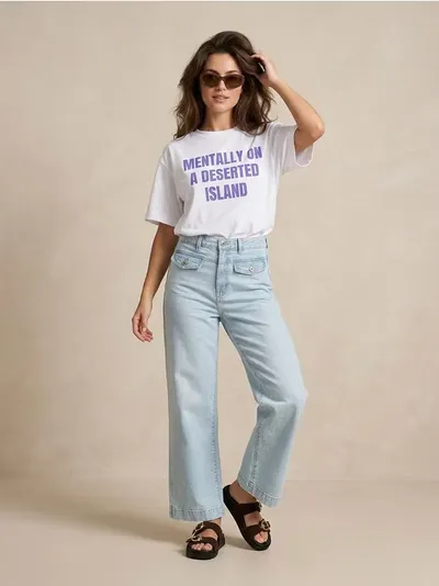 Teksas straight wide leg sa srednjim strukom