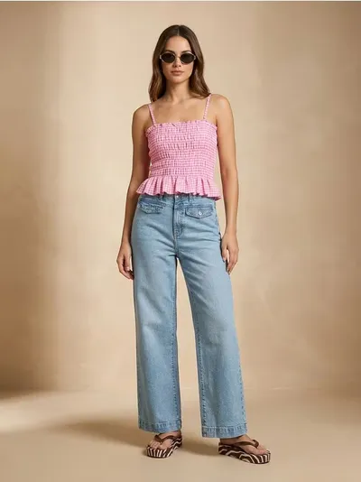 Teksas straight wide leg sa srednjim strukom