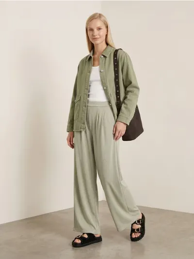 Wide leg pantalone sa sjajnim lurex koncem