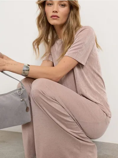 Wide leg pantalone sa sjajnim lurex koncem