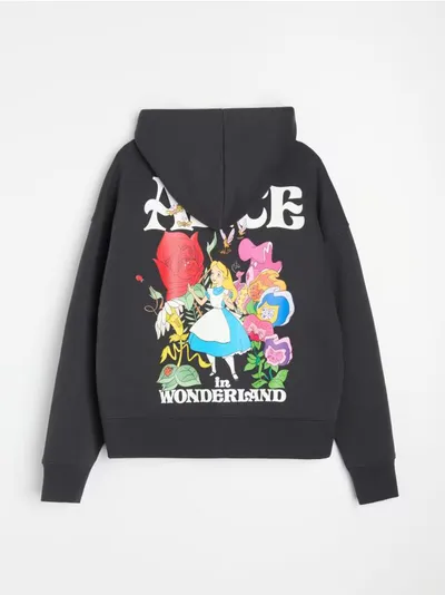 Dukserica s kapuljačom i printom na leđima Alice in Wonderland